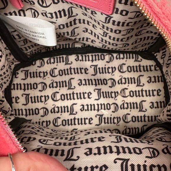 Juicy Couture Pink Velour Mini Backpack Rhinestone Logo Webbed Straps Y2K Style - Picture 10 of 11